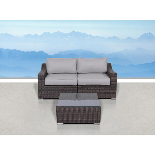3 Piece Patio Rattan Conversation Set With Cushions - Brown Mix