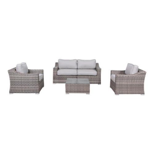 4 Seater Wicker Conversation Set With Cushions, All Weather - Gray Mix