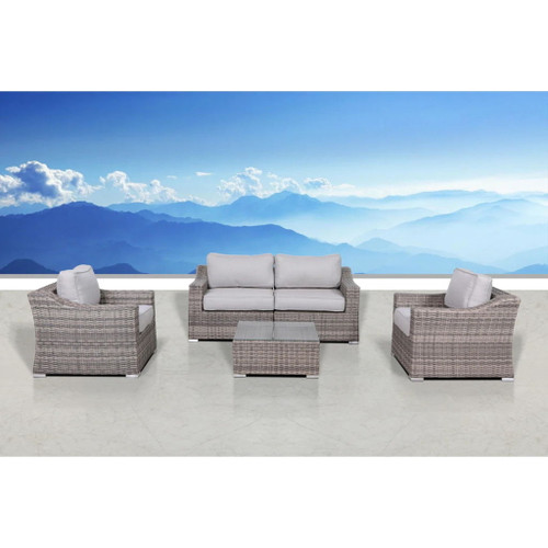 4 Seater Wicker Conversation Set With Cushions, All Weather - Gray Mix