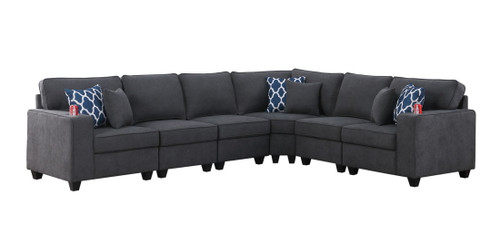 Cooper - 6 Piece Reversible L-Shape Sectional Sofa & Cupholder - Stone Gray