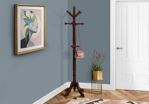Free Standing Coat Rack 11 Hooks For Entryway - Cherry
