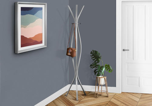 Free Standing Coat Rack 3 Hooks For Entryway - Silver