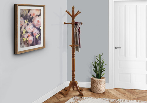 Free Standing Coat Rack 11 Hooks For Entryway - Oak