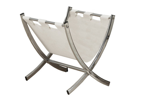 Magazine Rack Standing Organizer Storage Leather Look - White
