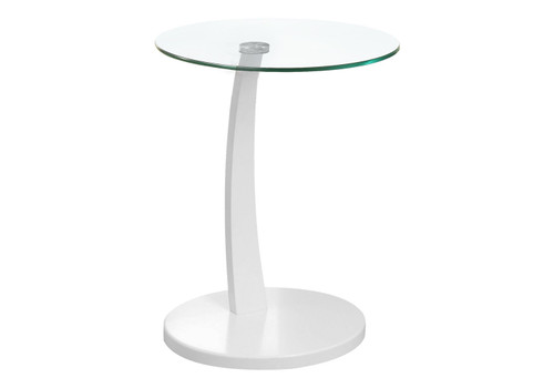 C-Shaped Accent Table Clear Tempered Glass For Living Room - White