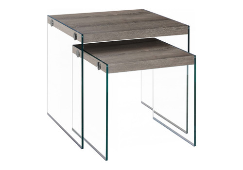 Accent Nesting Table Clear Tempered Glass For Living Room (Set of 2) - Taupe