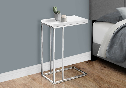 C-Shaped Accent Table Glossy For Living Room - White
