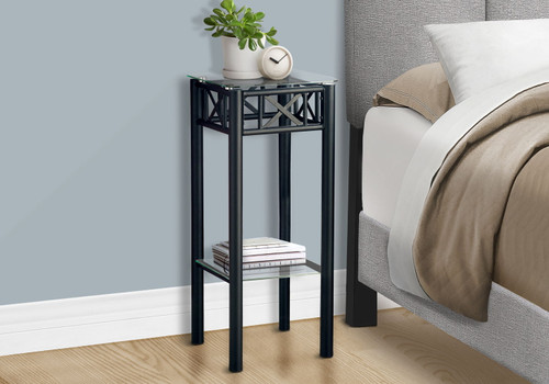 Accent Table Plant Stand Square For Living Room Tempered Glass - Black