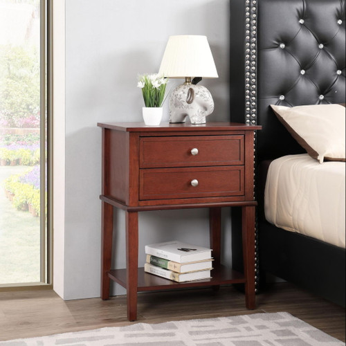 Sleek Nightstand With Storage Shelf And Rich Finish - Cherry