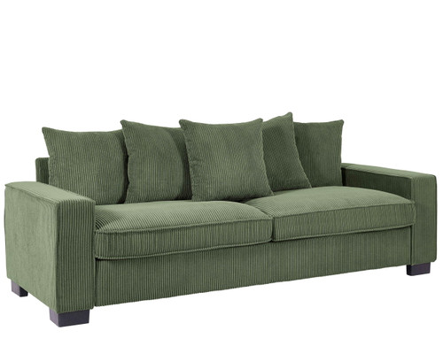 Luxe Corduroy Sofa With 5 Matching Toss Pillows, Sleek Design, Spacious And Comfortable 3 Seater Couch - Dark Green