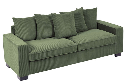 Luxe Corduroy Sofa With 5 Matching Toss Pillows, Sleek Design, Spacious And Comfortable 3 Seater Couch - Dark Green