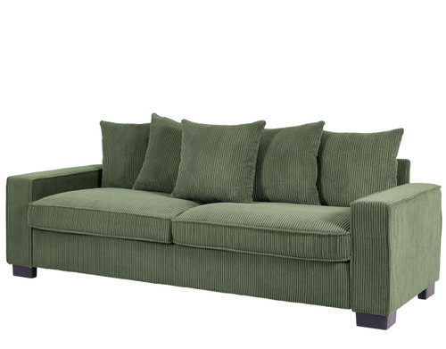 Luxe Corduroy Sofa With 5 Matching Toss Pillows, Sleek Design, Spacious And Comfortable 3 Seater Couch - Dark Green
