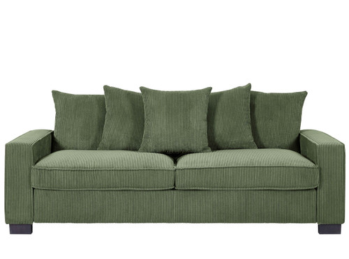 Luxe Corduroy Sofa With 5 Matching Toss Pillows, Sleek Design, Spacious And Comfortable 3 Seater Couch - Dark Green