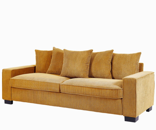 Luxe Corduroy Sofa With 5 Matching Toss Pillows, Sleek Design, Spacious And Comfortable 3 Seater Couch - Ginger