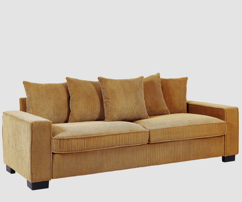 Luxe Corduroy Sofa With 5 Matching Toss Pillows, Sleek Design, Spacious And Comfortable 3 Seater Couch - Ginger