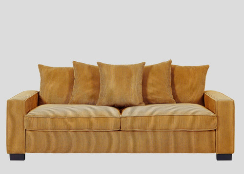 Luxe Corduroy Sofa With 5 Matching Toss Pillows, Sleek Design, Spacious And Comfortable 3 Seater Couch - Ginger