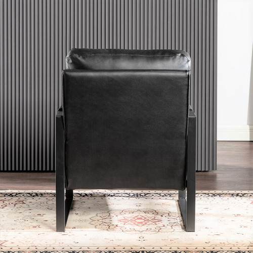 Classic Mid Century Modern Accent Chair With Durable Square Metal Frame, Armchair For Living Room, Bedroom, Home Office Spotted Microfiber Upholstery - Black