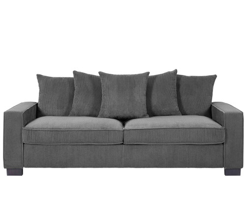 Luxe Corduroy Sofa With 5 Matching Toss Pillows, Sleek Design, Spacious And Comfortable 3 Seater Couch - Gray