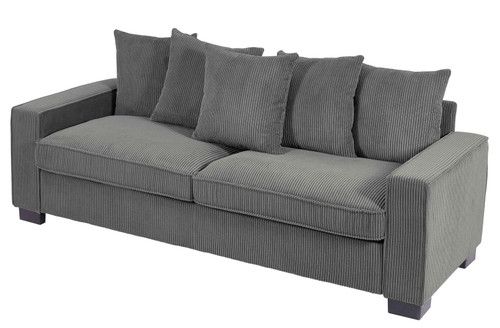 Luxe Corduroy Sofa With 5 Matching Toss Pillows, Sleek Design, Spacious And Comfortable 3 Seater Couch - Gray