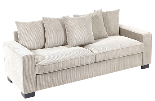 Luxe Corduroy Sofa With 5 Matching Toss Pillows, Sleek Design, Spacious And Comfortable 3 Seater Couch - Ivory
