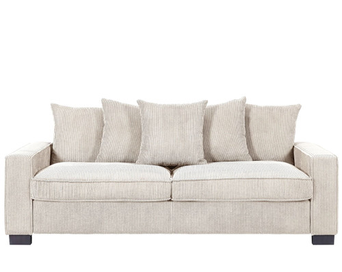 Luxe Corduroy Sofa With 5 Matching Toss Pillows, Sleek Design, Spacious And Comfortable 3 Seater Couch - Ivory