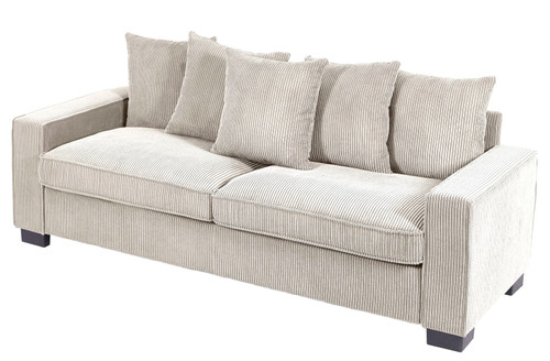 Luxe Corduroy Sofa With 5 Matching Toss Pillows, Sleek Design, Spacious And Comfortable 3 Seater Couch - Ivory