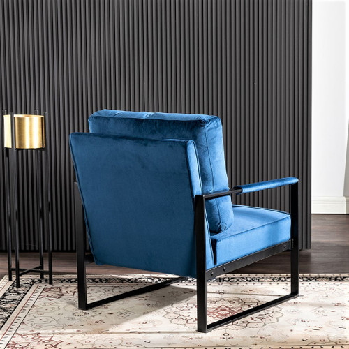 Classic Mid Century Modern Accent Chair With Durable Square Metal Frame, Armchair Upholstery - Blue