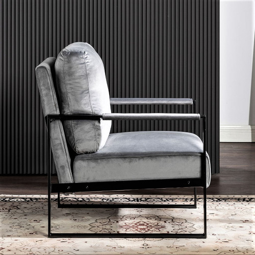 Classic Mid Century Modern Accent Chair With Durable Square Metal Frame, Armchair Upholstery - Gray