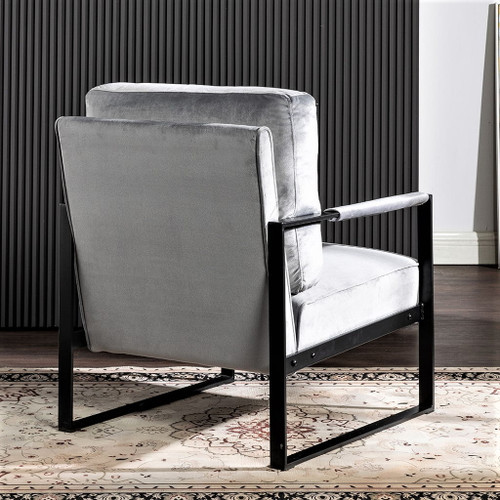 Classic Mid Century Modern Accent Chair With Durable Square Metal Frame, Armchair Upholstery - Gray