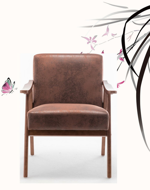 Accent Chair, Classic Mid Century Modern For Extra Seating - Brown