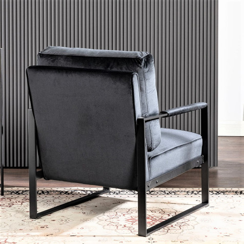Classic Mid Century Modern Accent Chair With Durable Square Metal Frame, Armchair Upholstery - Black