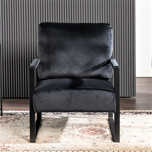 Classic Mid Century Modern Accent Chair With Durable Square Metal Frame, Armchair Upholstery - Black