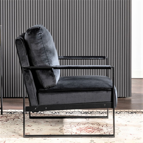 Classic Mid Century Modern Accent Chair With Durable Square Metal Frame, Armchair Upholstery - Black