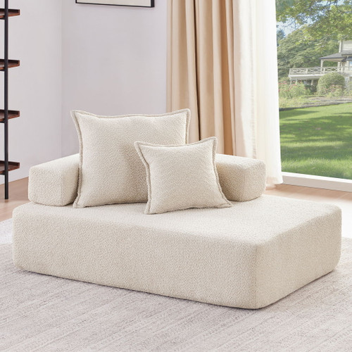 Lounge Frame For Oversized Modular U Shaped Sectional Floor Couch Convertible Compressed Couch, Spacious Foam Filled Sofa - Beige