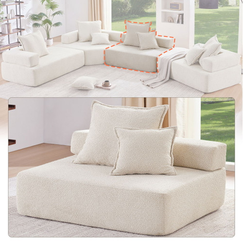 Loveseat Frame For Oversized Modular U Shaped Sectional Floor Couch Convertible Compressed Couch, Spacious Foam Filled Sofa - Beige