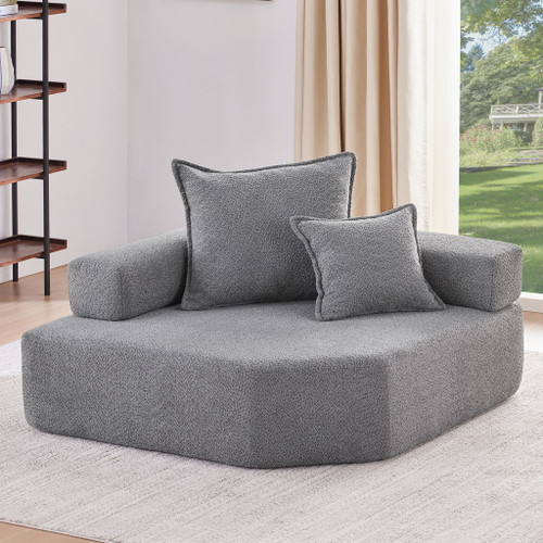 Corner Frame For Oversized Modular U Shaped Sectional, Floor Couch Convertible Compressed Couch Spacious Foam Filled Sofa - Gray