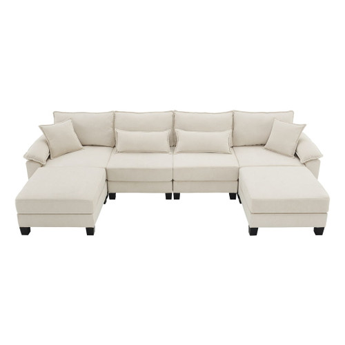 Wide Seat Modular Sectional Bed Sleeper Couch Set With Armrest Pillow 6 Seat, Free Combination Sofa With Ottomans Oversized - Beige