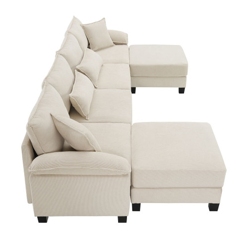 Wide Seat Modular Sectional Bed Sleeper Couch Set With Armrest Pillow 6 Seat, Free Combination Sofa With Ottomans Oversized - Beige