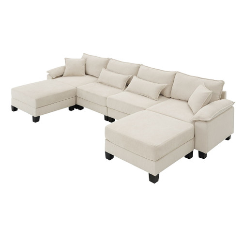 Wide Seat Modular Sectional Bed Sleeper Couch Set With Armrest Pillow 6 Seat, Free Combination Sofa With Ottomans Oversized - Beige