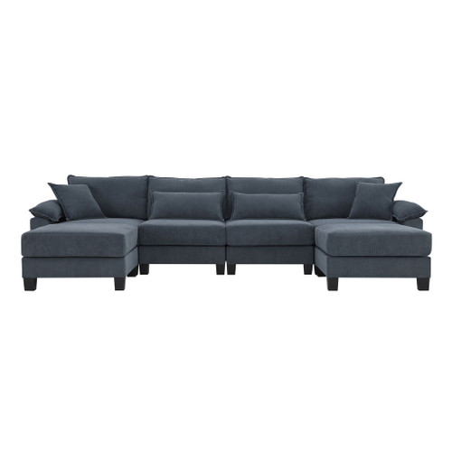 Wide Seat Modular Sectional Bed Sleeper Couch Set With Armrest Pillow 6 Seat, Free Combination Sofa With Ottomans Oversized - Gray
