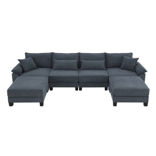 Wide Seat Modular Sectional Bed Sleeper Couch Set With Armrest Pillow 6 Seat, Free Combination Sofa With Ottomans Oversized - Gray
