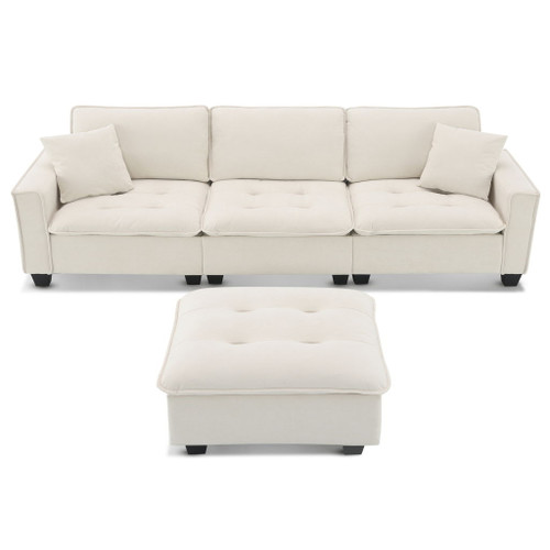 Modern Convertible Sectional L Shaped Reversible Couch Set With Free Pillows 4 Seat Suede Sleeper Sofa With Ottoman - Beige