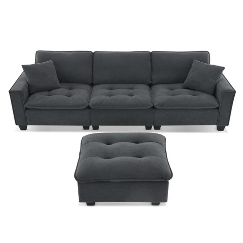 Modern Convertible Sectional L Shaped Reversible Couch Set With Free Pillows 4 Seat Suede Sleeper Sofa With Ottoman - Dark Gray