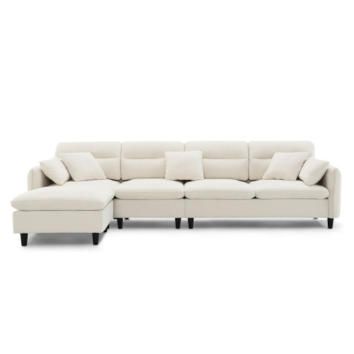 Modern Convertible Sectional Sofa L Shaped Reversible Couch Set With Free Pillows 5 Seat Cloud With Ottoman - Beige