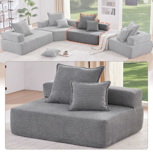 Loveseat Frame For Oversized Modular U Shaped Sectional Floor Couch Convertible Compressed Couch, Spacious Foam Filled Sofa - Gray