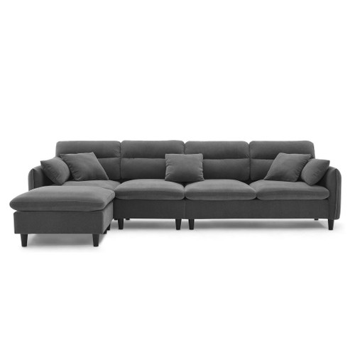 Modern Convertible Sectional Sofa L Shaped Reversible Couch Set With Free Pillows 5 Seat Cloud With Ottoman - Gray