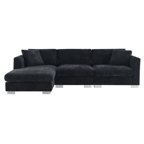Modern Cloud Sectional Sofa L Shaped Luxury Couch Set With 2 Free Pillows 4 Seat With Oversized Chaise - Black