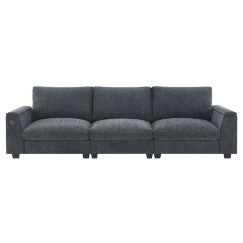 Sectional With Bluetooth Speaker Comfy Cloud Couch Set With Drop Down Table Cup Holders, USB Charger Storage Armrest Wide Seat Sofa - Dark Gray