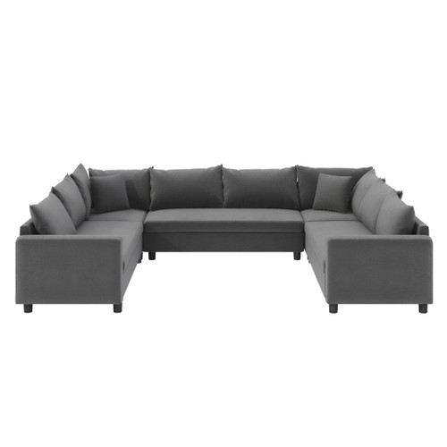 Modular Sectional Reversible U Shaped Couch Set, Free Combination Minimalist Style, Oversized 8 Seat Convertible Sofa - Gray
