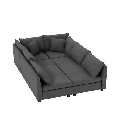 Modular Sectional Bed Couch Set With Pillows Free Combination, Minimalist Style Oversized 6 Seat Convertible Sofa - Gray
